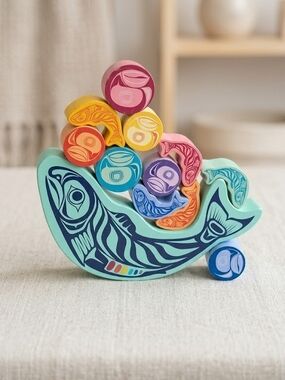 Wooden Whale Balancing Stacking Toy - Colorful Nautical Set